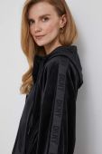 Кофта лаунж Dkny колір чорний з капюшоном з аплікацією