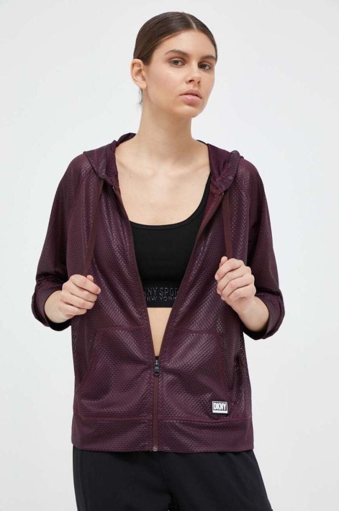 Кофта Dkny жіноча колір бордовий з капюшоном однотонна (3407221) фото 2