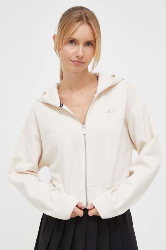 Кофта Dkny жіноча колір бежевий з капюшоном однотонна (3445298)