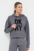 Кофта Dkny жіноча колір сірий з капюшоном з аплікацією