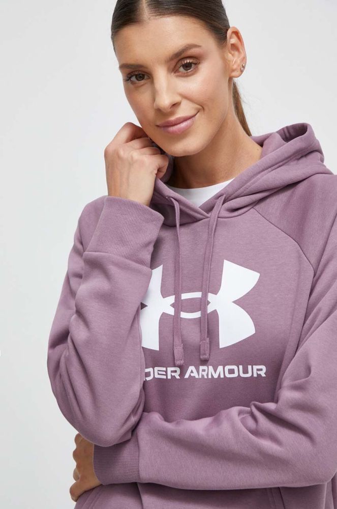 Кофта Under Armour жіноча колір фіолетовий з капюшоном з принтом