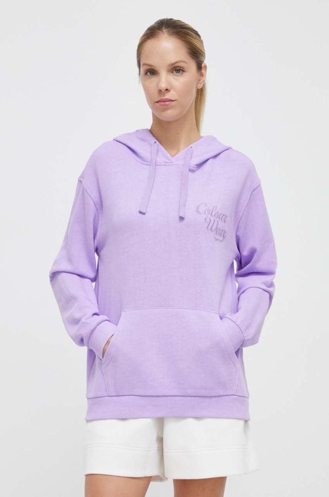 Бавовняна кофта Colourwear жіноча колір фіолетовий з капюшоном однотонна