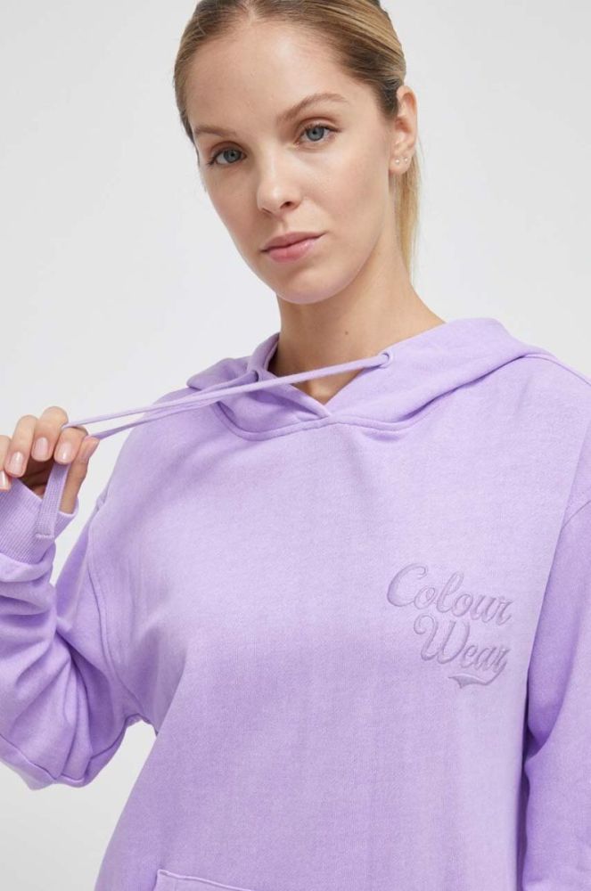Бавовняна кофта Colourwear жіноча колір фіолетовий з капюшоном однотонна фото 4
