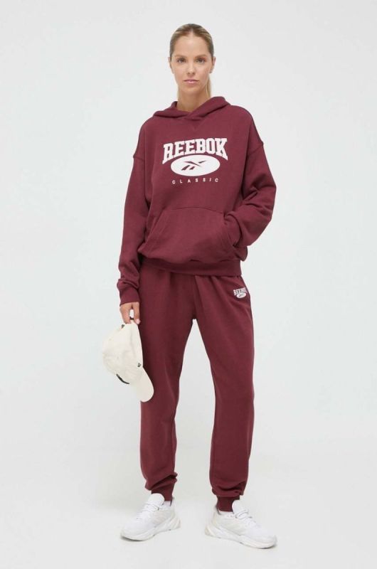 Бавовняна кофта Reebok Classic жіноча колір бордовий з капюшоном з аплікацією фото 2