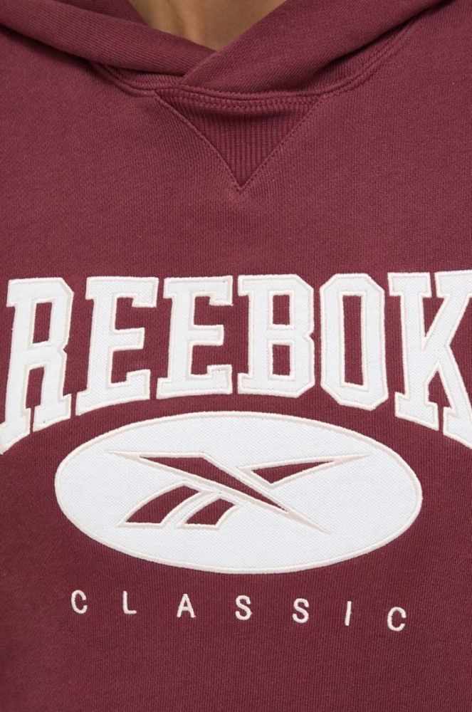 Бавовняна кофта Reebok Classic жіноча колір бордовий з капюшоном з аплікацією фото 5