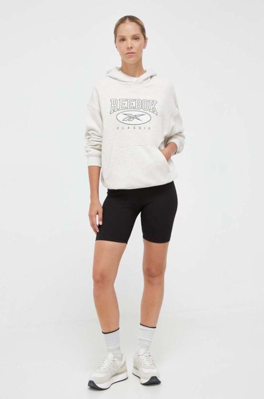 Бавовняна кофта Reebok Classic жіноча колір бежевий з капюшоном з аплікацією фото 2