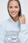 Бавовняна кофта Reebok Classic жіноча з капюшоном з аплікацією колір блакитний
