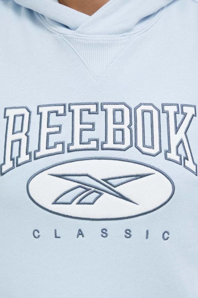 Бавовняна кофта Reebok Classic жіноча з капюшоном з аплікацією колір блакитний фото 5