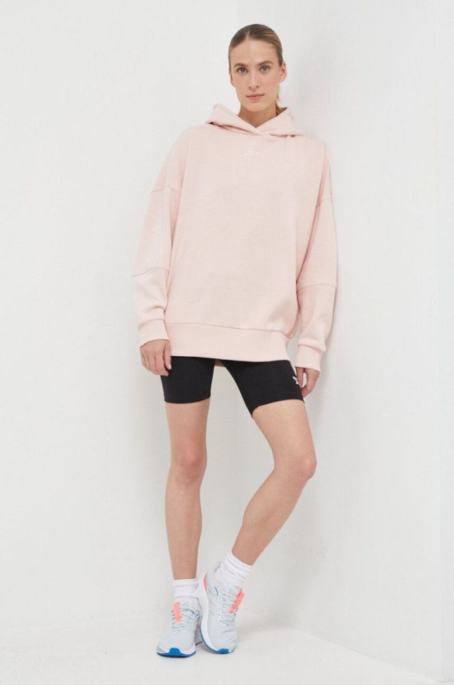 Кофта Reebok LUX COLLECTION жіноча колір рожевий з капюшоном однотонна фото 2
