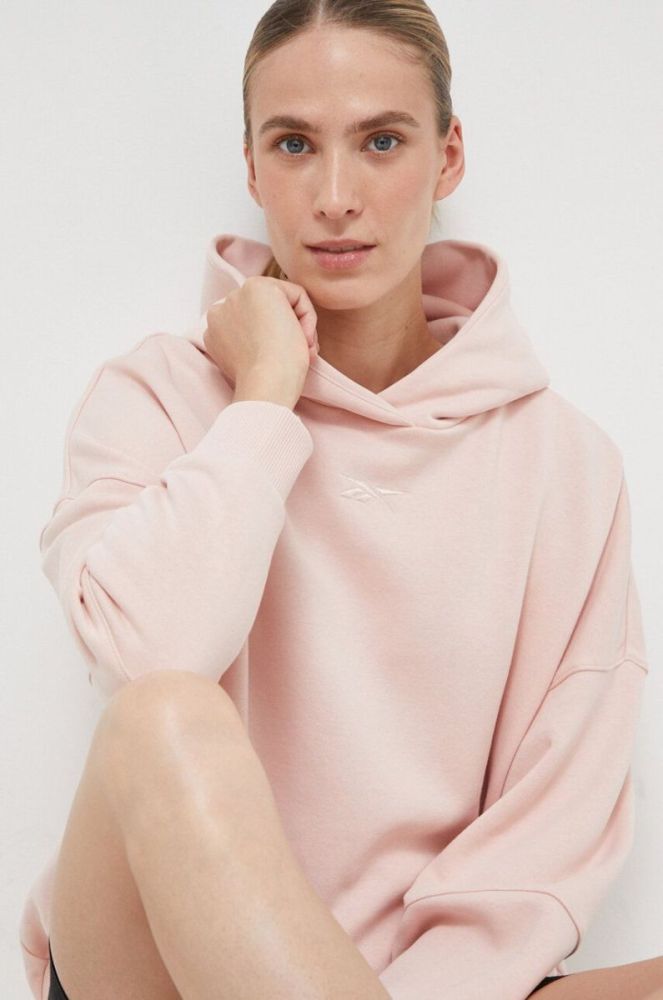 Кофта Reebok LUX COLLECTION жіноча колір рожевий з капюшоном однотонна фото 4