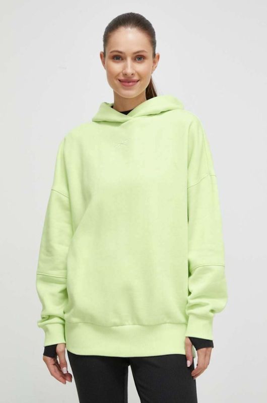 Кофта Reebok LUX COLLECTION жіноча колір зелений з капюшоном однотонна фото 2