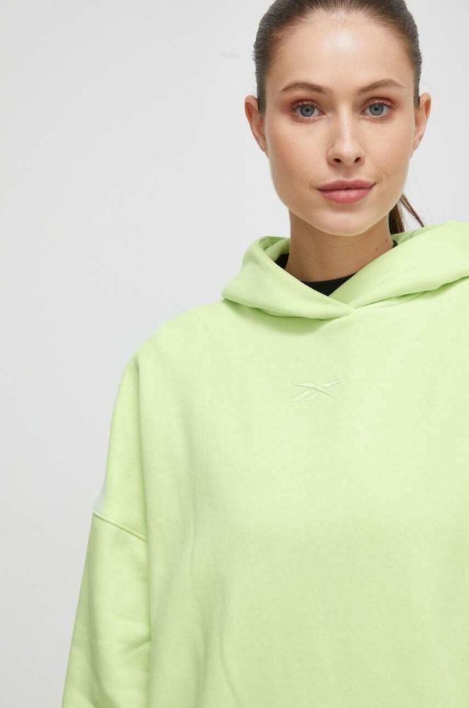Кофта Reebok LUX COLLECTION жіноча колір зелений з капюшоном однотонна фото 4