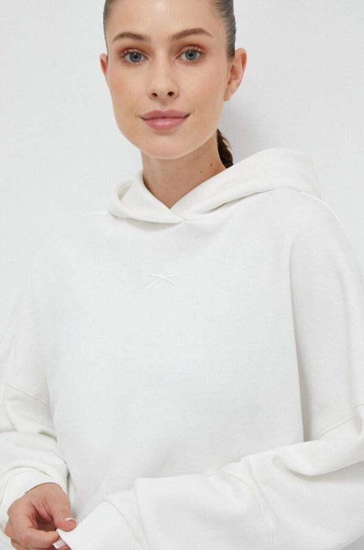Кофта Reebok LUX COLLECTION жіноча колір білий з капюшоном з аплікацією