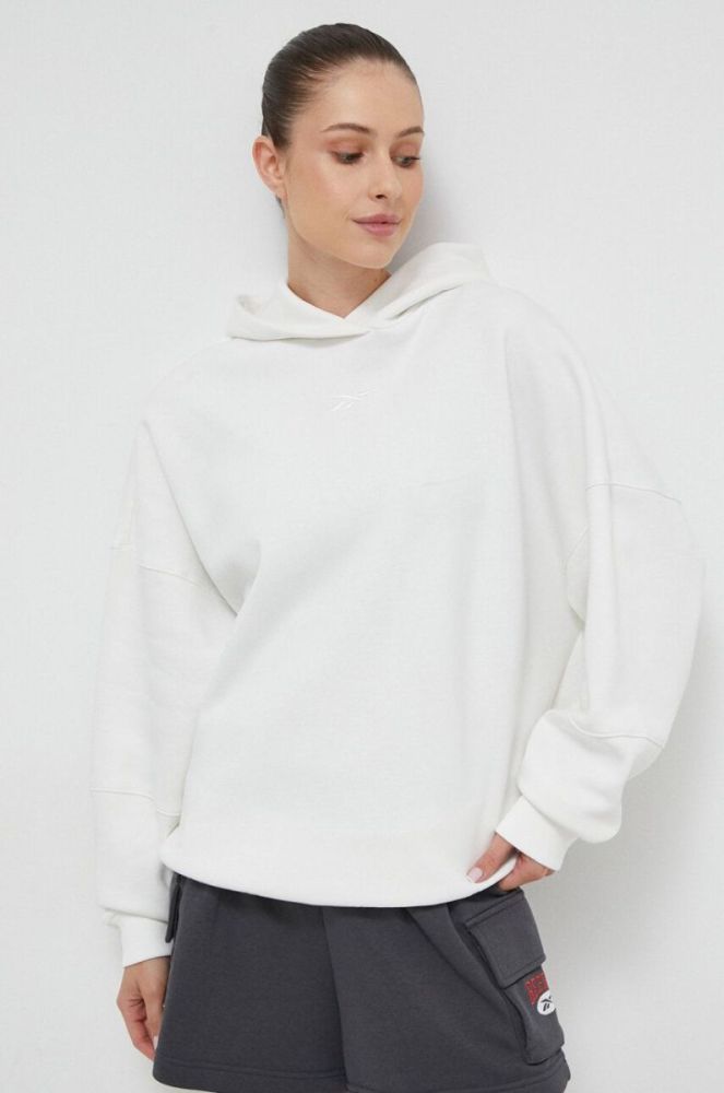 Кофта Reebok LUX COLLECTION жіноча колір білий з капюшоном з аплікацією фото 4