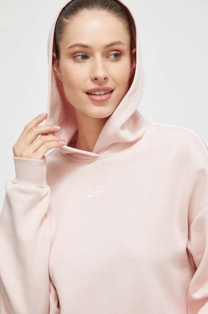 Кофта Reebok жіноча колір рожевий з капюшоном однотонна (3574229) фото 4