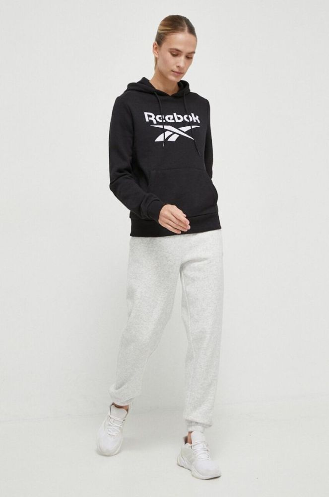 Кофта Reebok жіноча колір чорний з капюшоном з принтом (3553613) фото 2
