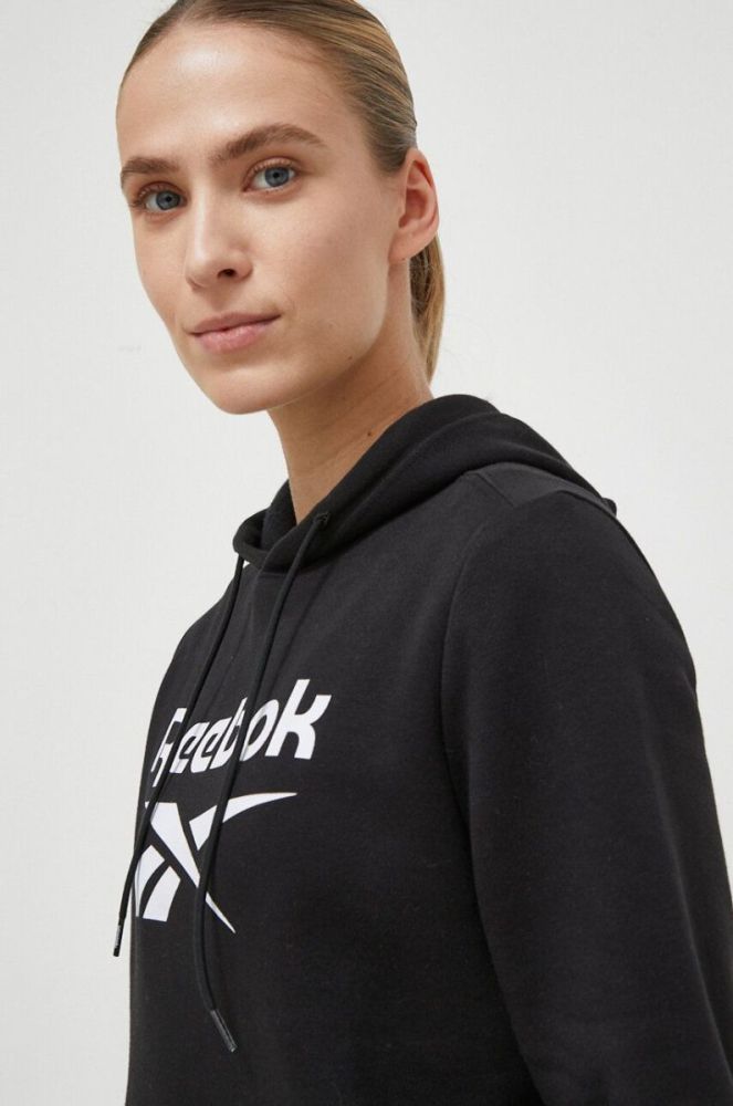 Кофта Reebok жіноча колір чорний з капюшоном з принтом (3553613) фото 4