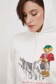 Кофта Polo Ralph Lauren жіноча колір білий з капюшоном з принтом
