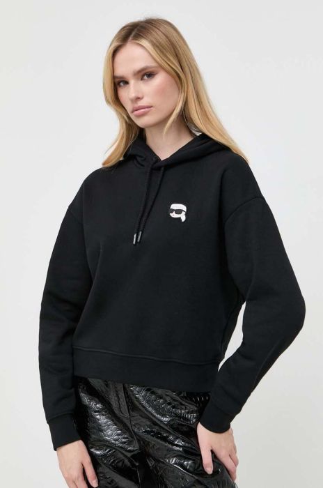 Кофта Karl Lagerfeld жіноча колір чорний з капюшоном однотонна (3503714)