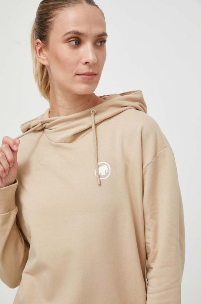 Кофта Mammut ML Hoody Original колір бежевий з капюшоном з принтом фото 4