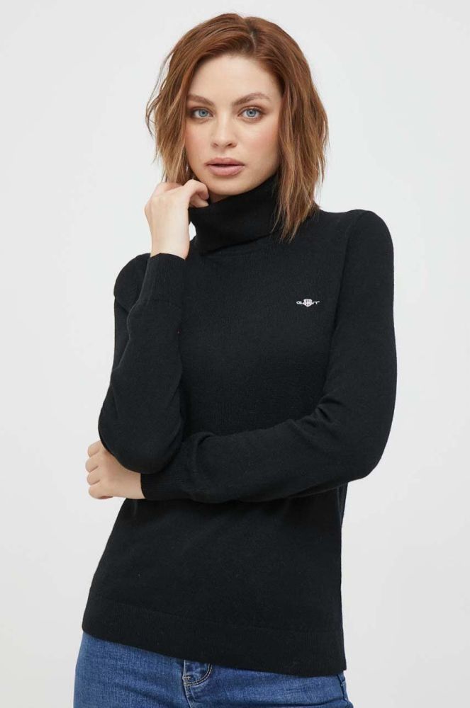 Вовняний светр Gant колір чорний легкий гольф