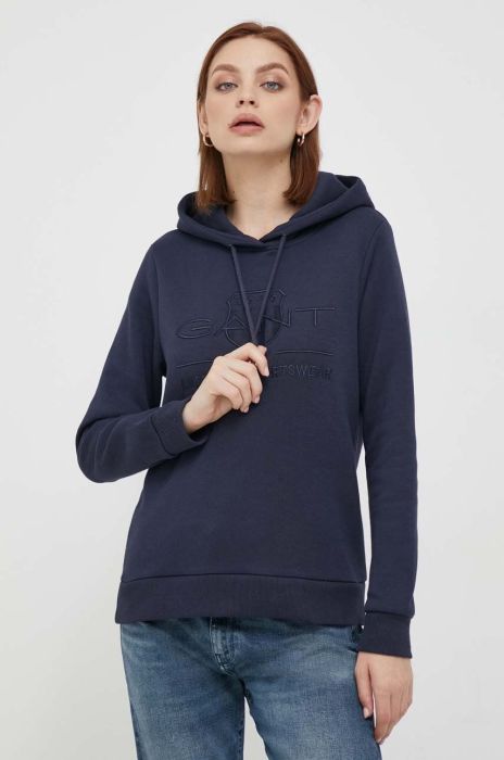 Кофта Gant жіноча колір синій з капюшоном однотонна (3559381)