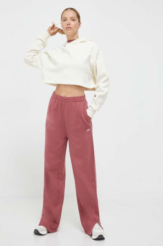 Кофта Reebok Classic жіноча колір бежевий з капюшоном однотонна фото 2