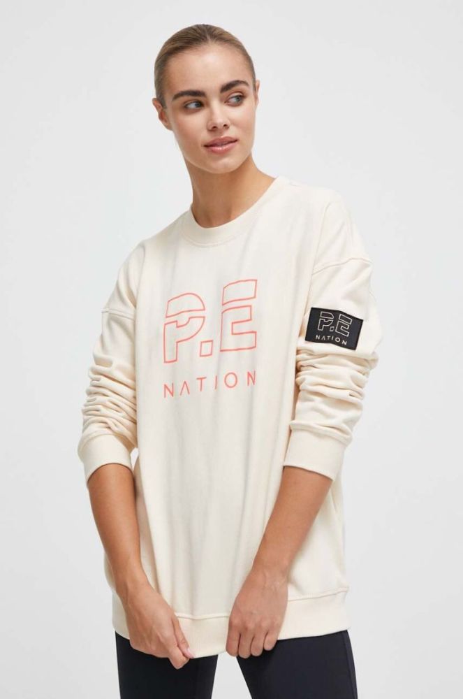 Бавовняна кофта P.E Nation Heads Up Sweat жіноча колір бежевий з принтом фото 3