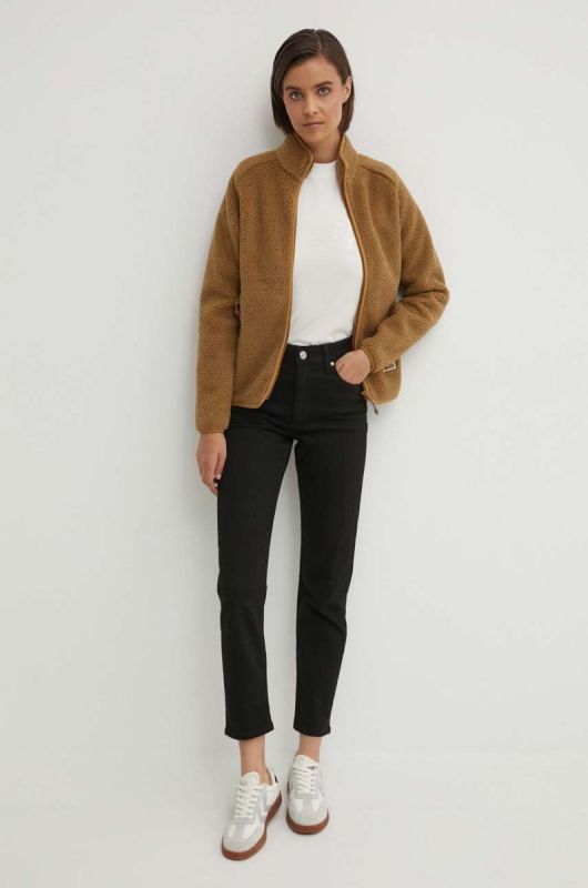 Флісова кофта Fjallraven Vardag Pile колір коричневий однотонна фото 2