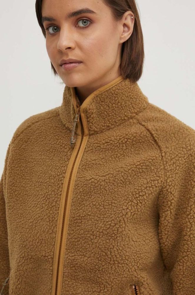 Флісова кофта Fjallraven Vardag Pile колір коричневий однотонна фото 4