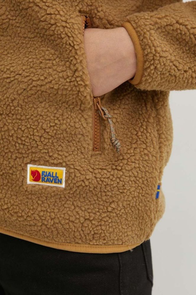 Флісова кофта Fjallraven Vardag Pile колір коричневий однотонна фото 5