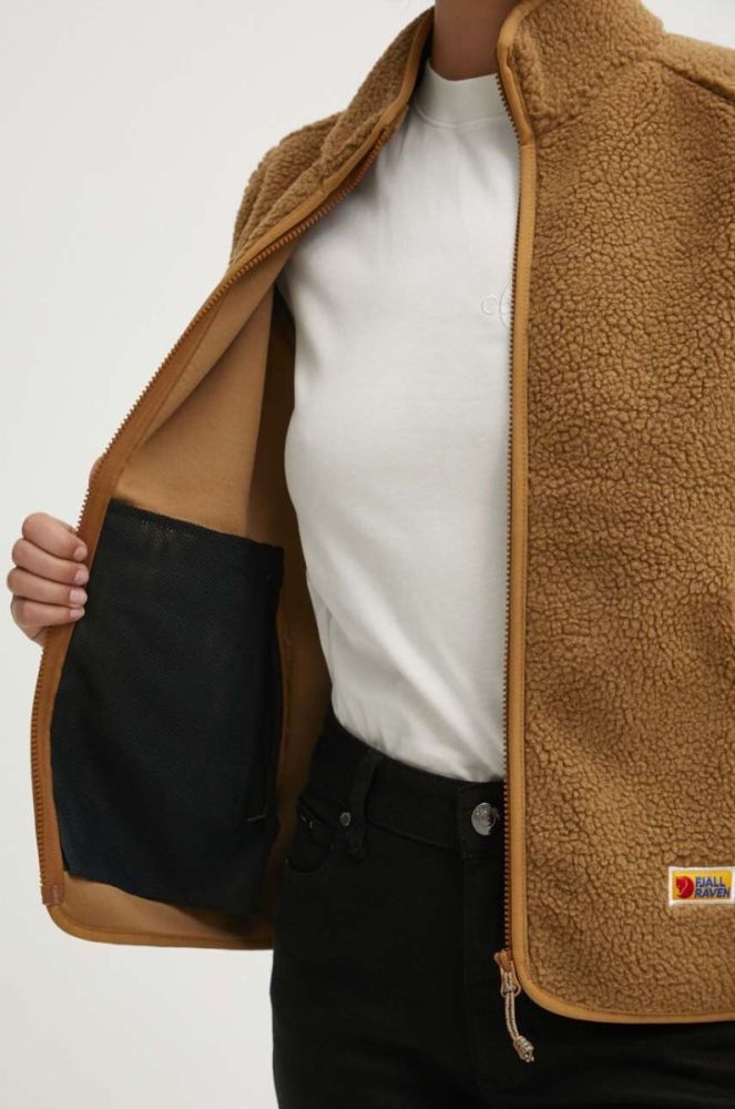 Флісова кофта Fjallraven Vardag Pile колір коричневий однотонна фото 6