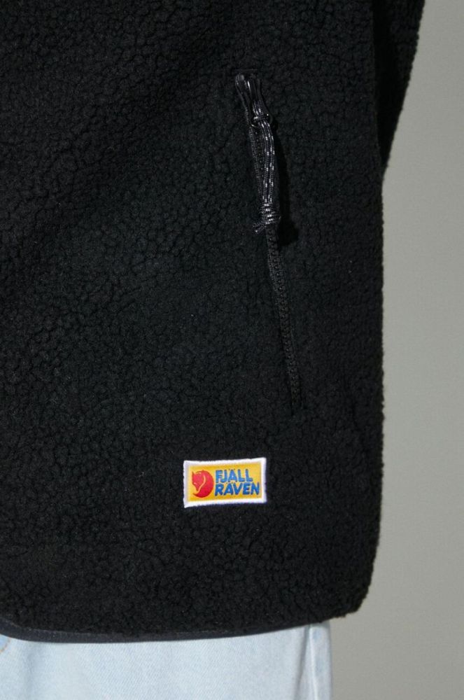 Флісова кофта Fjallraven Vardag Pile колір чорний однотонна фото 6