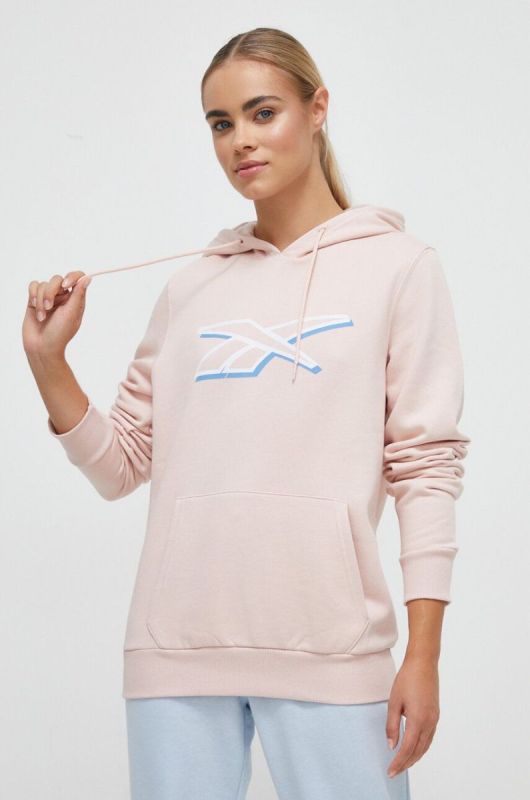 Кофта Reebok жіноча колір рожевий з капюшоном з принтом (3574233)