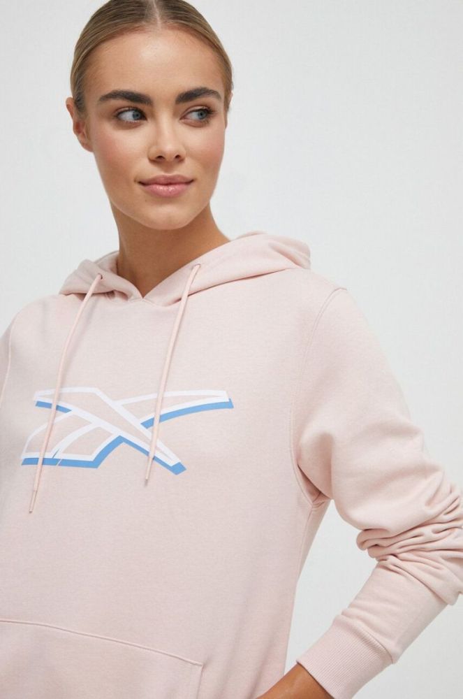 Кофта Reebok жіноча колір рожевий з капюшоном з принтом (3574233) фото 4