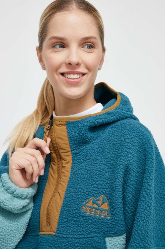 Спортивна кофта Marmot Super Aros колір бірюзовий з капюшоном візерунок фото 4