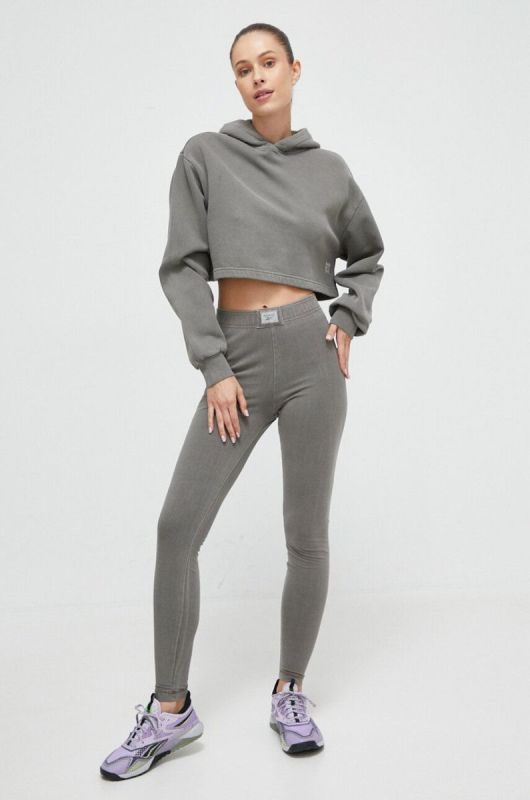 Кофта Reebok Classic жіноча колір сірий з капюшоном однотонна фото 2