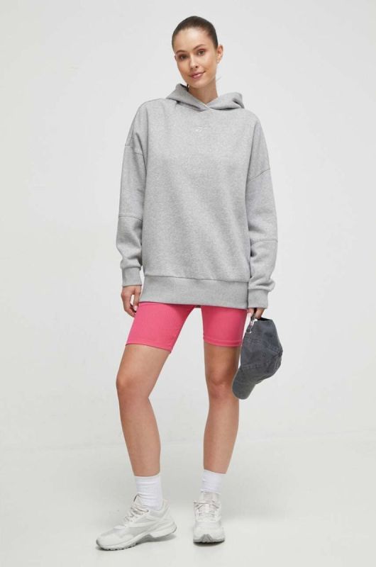 Кофта Reebok LUX COLLECTION жіноча колір сірий з капюшоном меланж фото 2