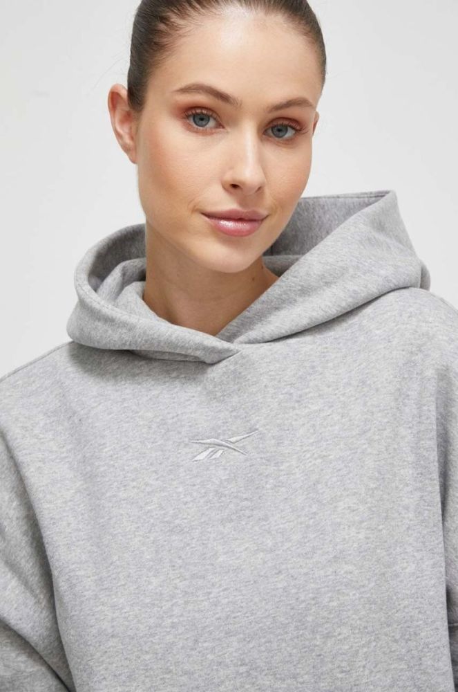 Кофта Reebok LUX COLLECTION жіноча колір сірий з капюшоном меланж фото 4