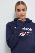 Кофта Reebok жіноча колір синій з капюшоном з принтом