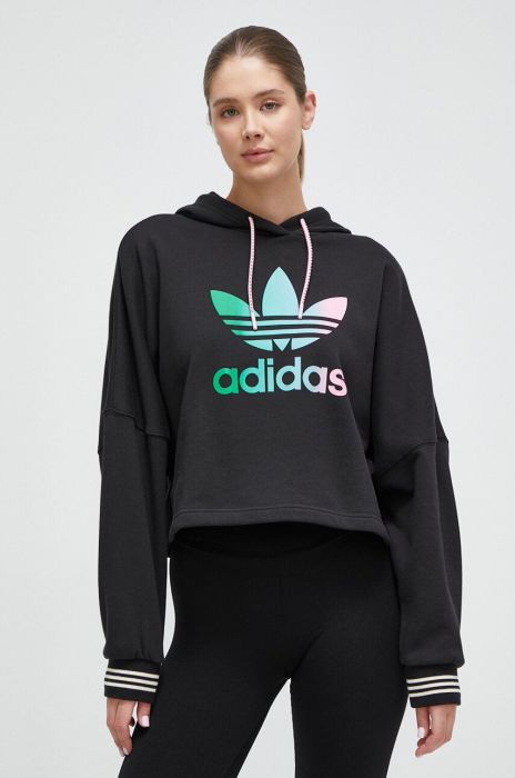 Бавовняна кофта adidas Originals жіноча колір чорний з капюшоном з аплікацією (3634219)