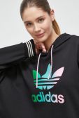 Бавовняна кофта adidas Originals жіноча колір чорний з капюшоном з аплікацією (3634219)