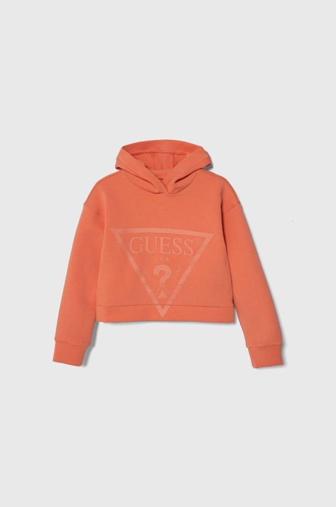 Дитяча кофта Guess колір помаранчевий з капюшоном з принтом