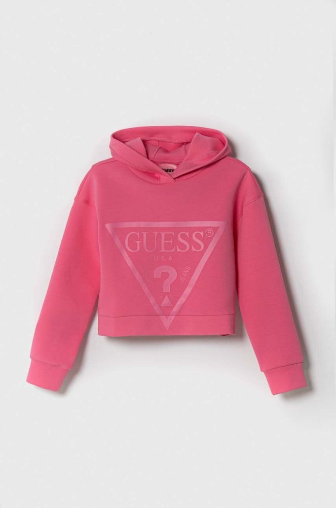 Дитяча кофта Guess колір рожевий з капюшоном з принтом (3362407)