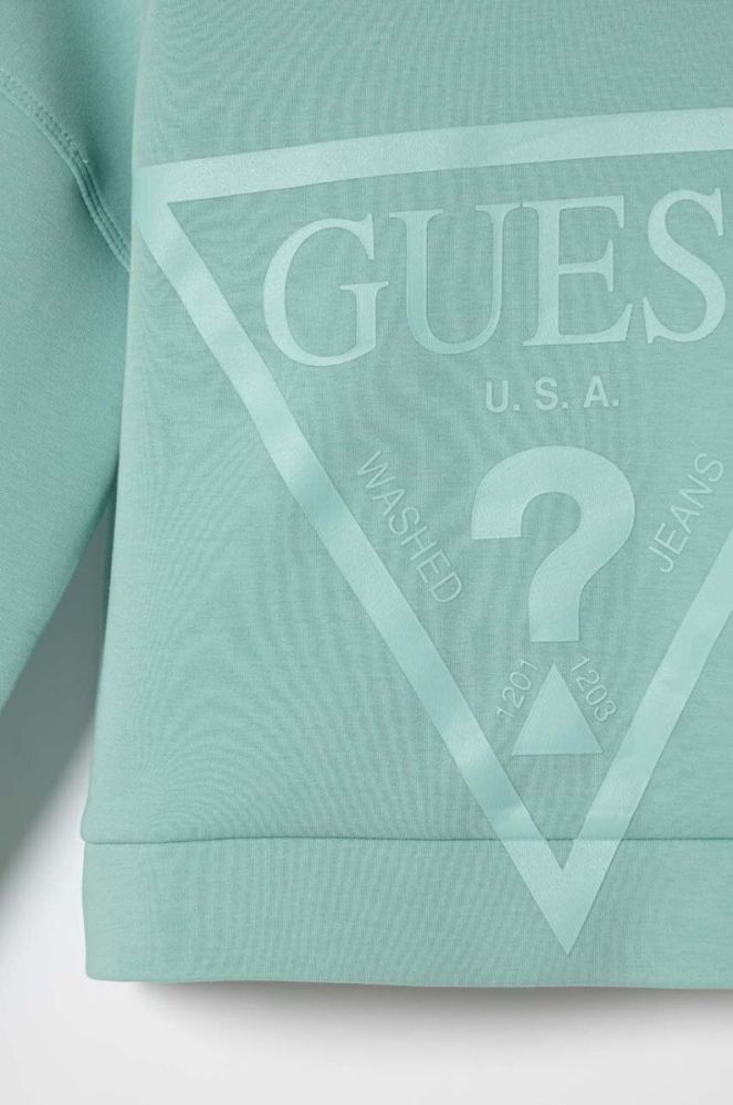 Дитяча кофта Guess колір бірюзовий з капюшоном з принтом фото 3