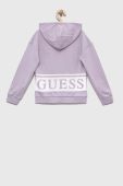 Дитяча бавовняна кофта Guess колір фіолетовий з капюшоном з принтом (3332648)