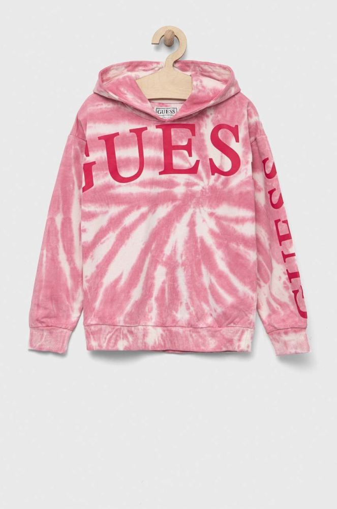 Дитяча бавовняна кофта Guess колір рожевий з капюшоном візерунок (3293694)