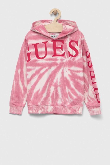 Дитяча бавовняна кофта Guess колір рожевий з капюшоном візерунок (3293694)