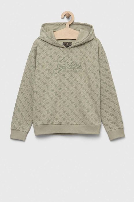 Дитяча бавовняна кофта Guess колір зелений з капюшоном візерунок (3332675)