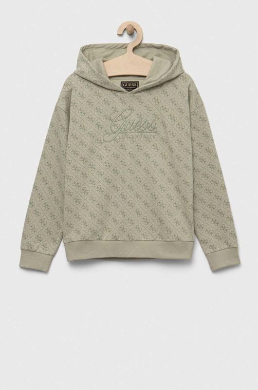 Дитяча бавовняна кофта Guess колір зелений з капюшоном візерунок (3332675)